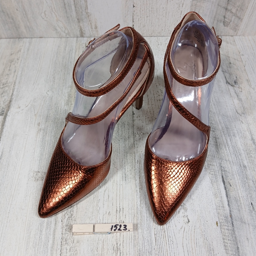 NEW Naturalizer 27 Edit Abilyn Brown Snake Pointy Toe Ankle Strap Heels #1523 - Picture 10 of 12